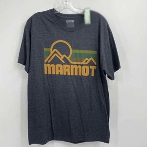 Marmot Mens Size L Gray Cotton Blend Short Sleeve Shirt Mountain Sunset Outdoors
